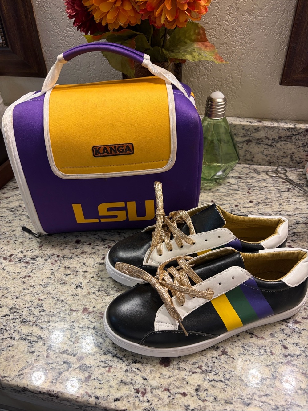 LSU Cooler with Black & Purple Team Sneakers with Gold Accents